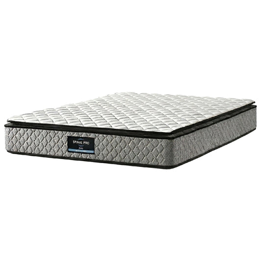 Gray mattress with 'Spinal Pro' branding on a white background