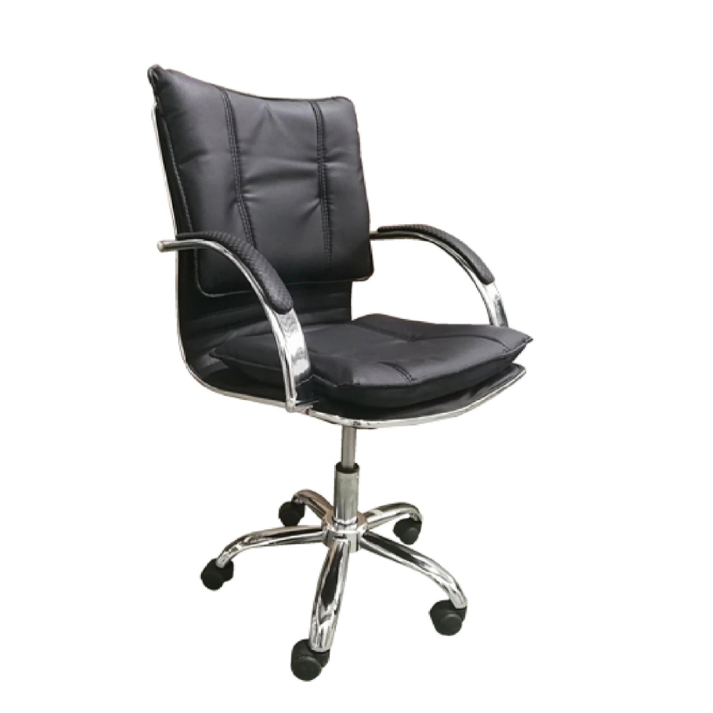 Black office chair with chrome base on a white background