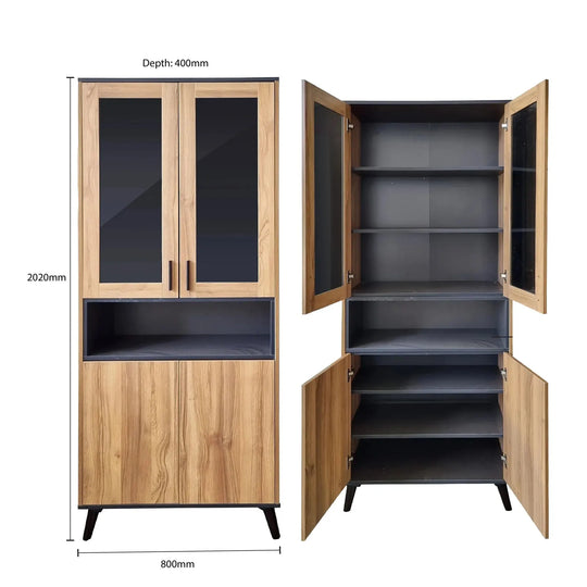 Suri Melamine Book Cabinet dimensions and interior view — TD Furniture