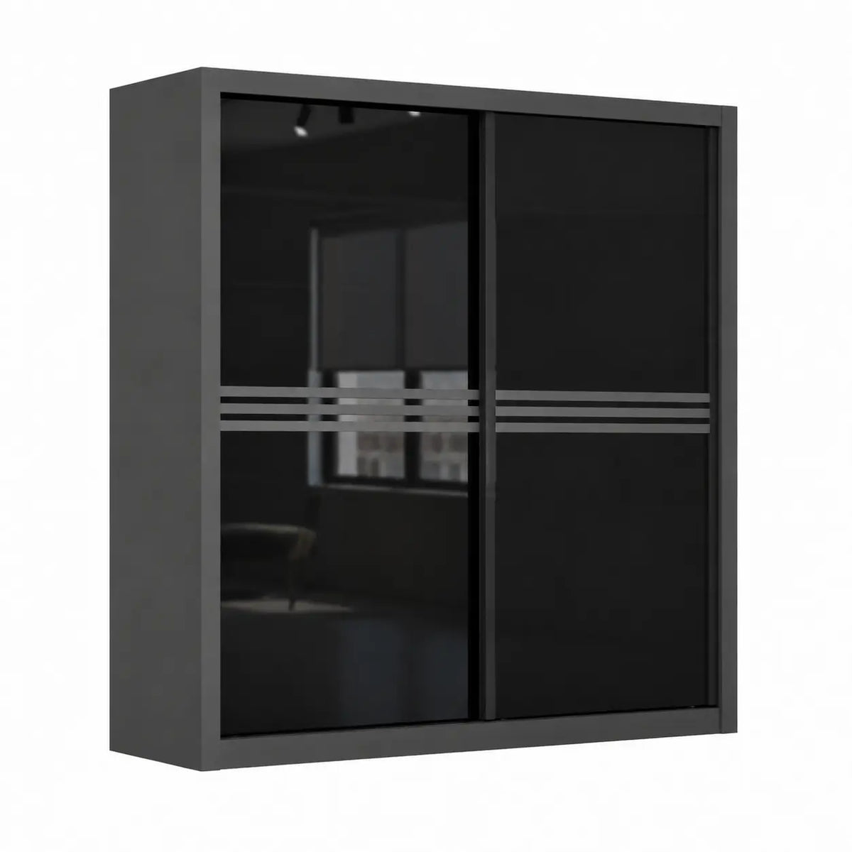 Taeil Sliding Door Wardrobe Dark Grey - TD Furniture
