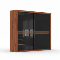 Wooden wardrobe with black glass doors on a white background