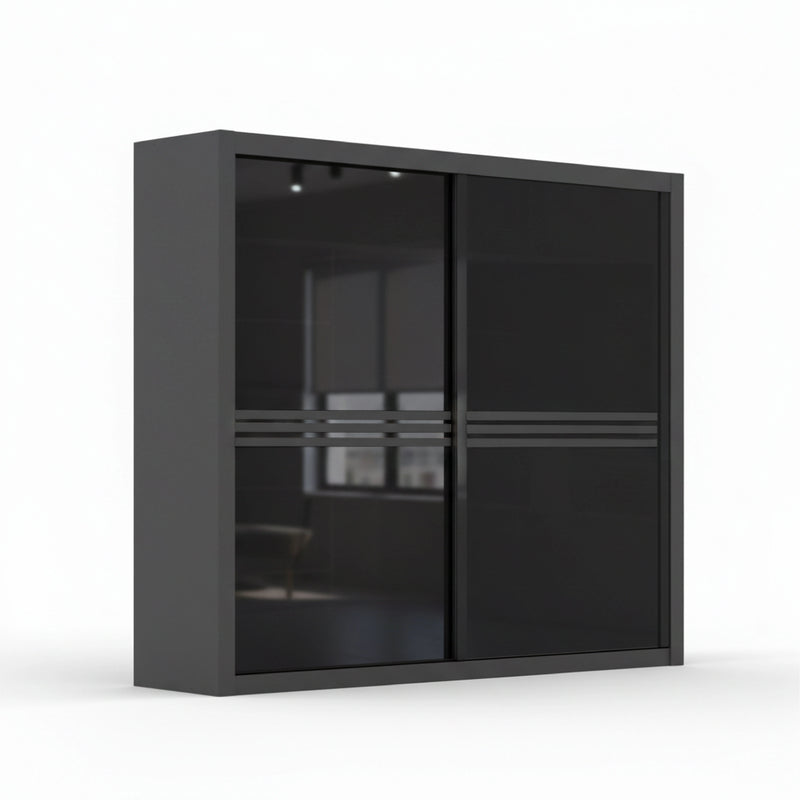 Black sliding door wardrobe on a white background