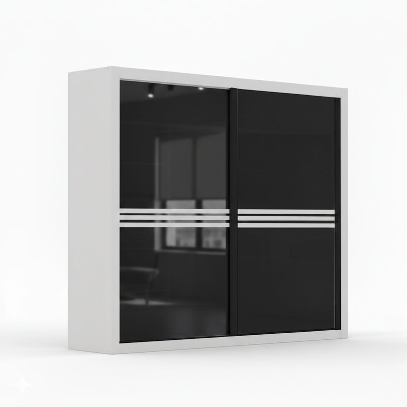 Sliding wardrobe with black glass doors on a white background