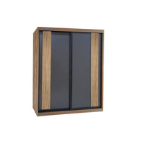 Wooden wardrobe with sliding doors on a white background