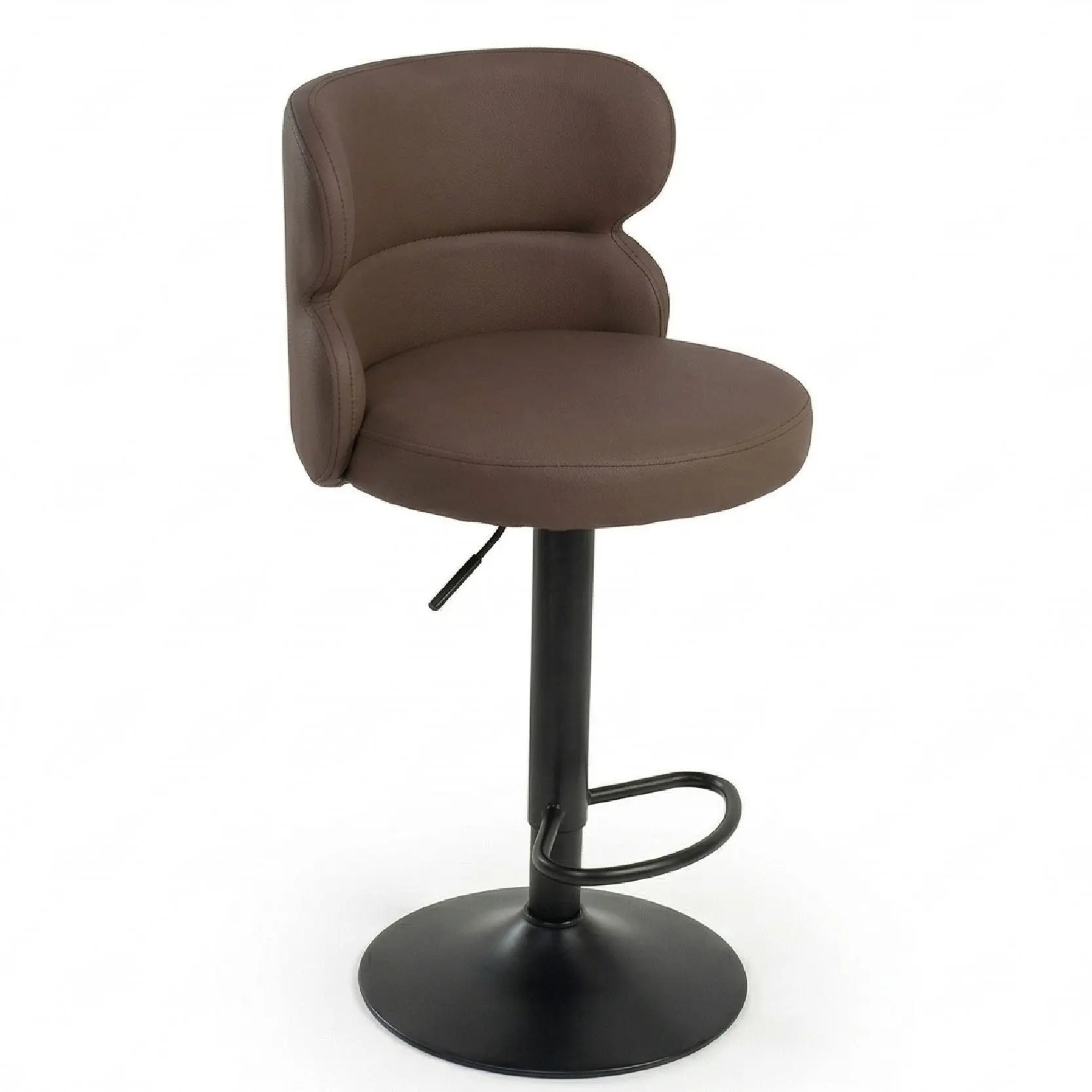 Brown bar stool with black base on a white background
