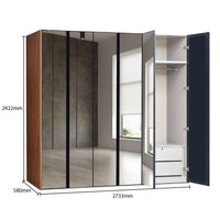 Wardrobe with sliding doors and dimensions labeled on a white background