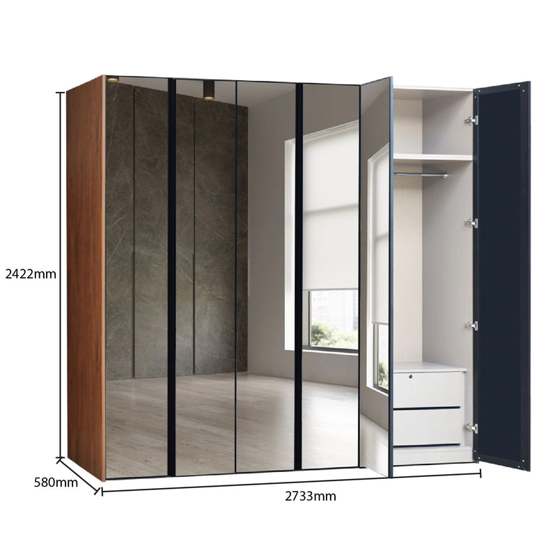 Wardrobe with sliding doors and dimensions labeled on a white background
