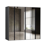 Modern wardrobe with glass doors in a minimalistic room