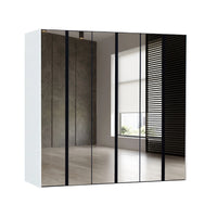 Modern wardrobe with glass doors in a minimalistic room