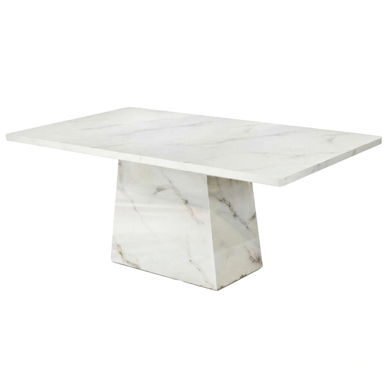 Marble-patterned dining table on a white background
