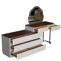 Dresser with wooden top and drawers on a white background