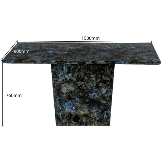 Marble countertop with dimensions labeled on a white background