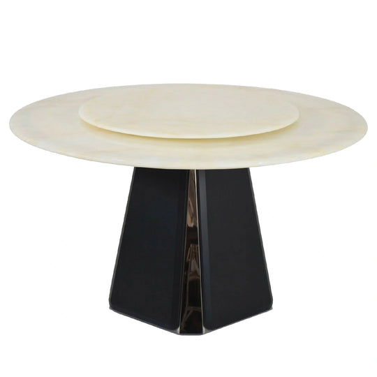 Modern side table with three circular shelves on a white background