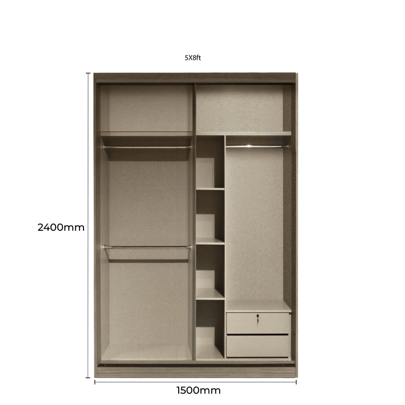Beige wardrobe with dimensions labeled on a white background