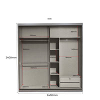 Measurement chart of a wardrobe with dimensions labeled