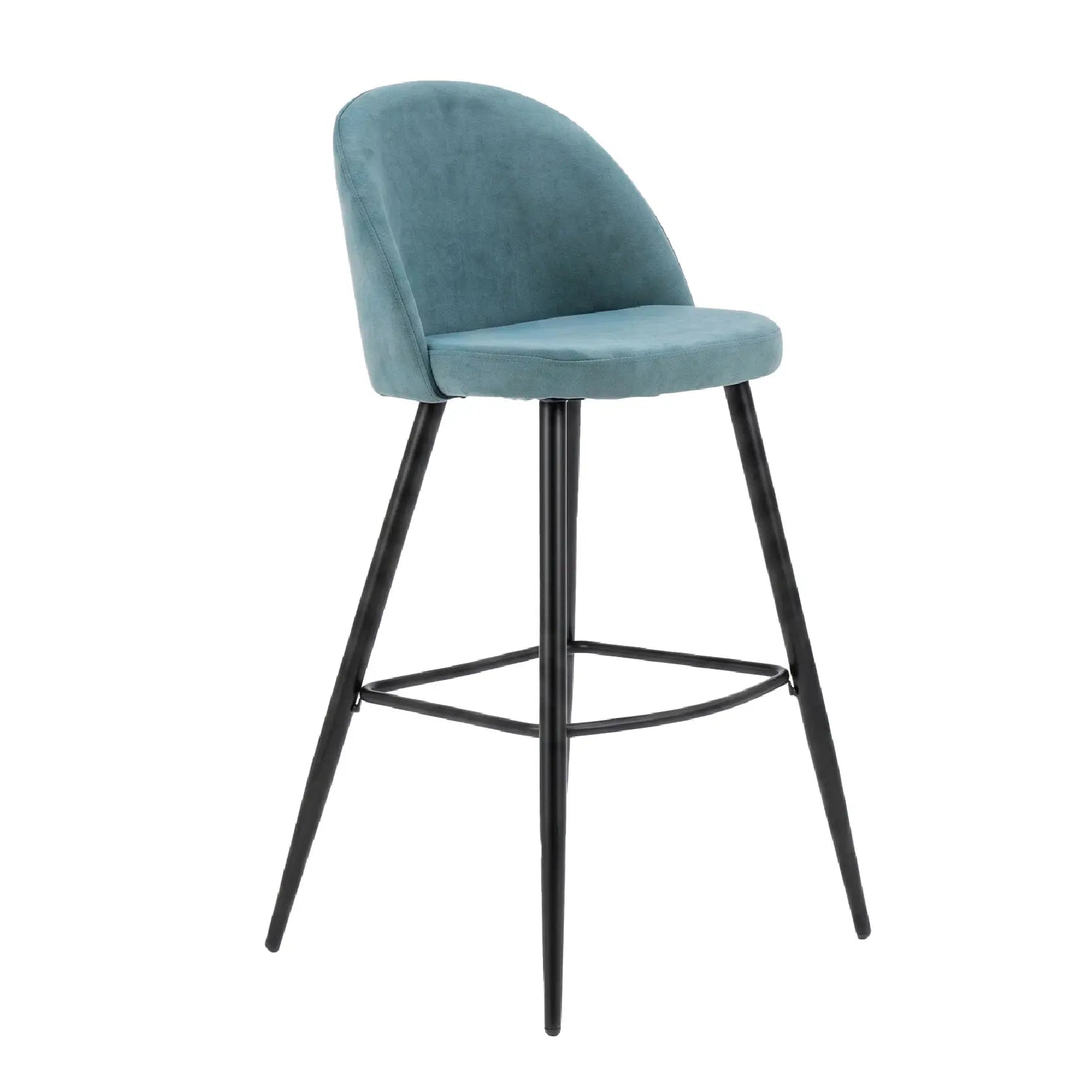 Blue bar stool with black legs on a white background