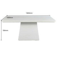 White rectangular table with dimensions labeled on a white background
