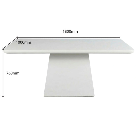 White rectangular table with dimensions labeled on a white background