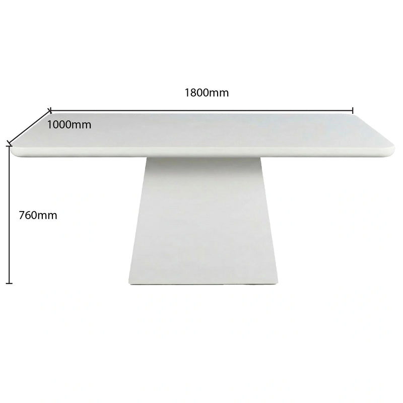 White rectangular table with dimensions labeled on a white background