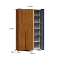 Wooden cabinet with open door showing shelves, dimensions labeled on a white background