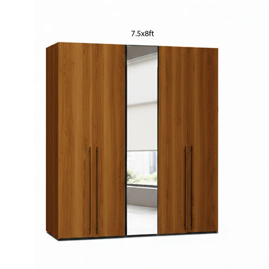 Wooden wardrobe with a mirror door on a white background