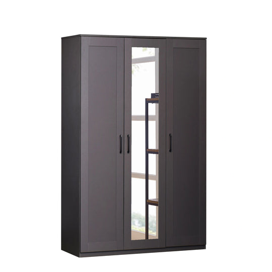 Gray wardrobe with a mirror door on a white background