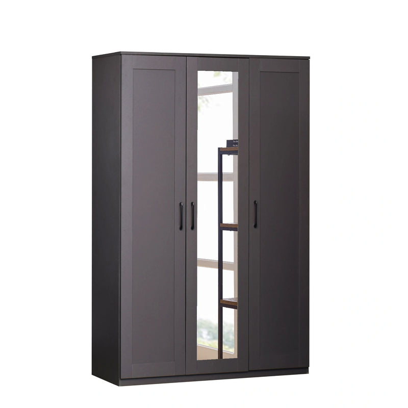 Gray wardrobe with a mirror door on a white background