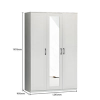 White wardrobe with mirror dimensions on a white background