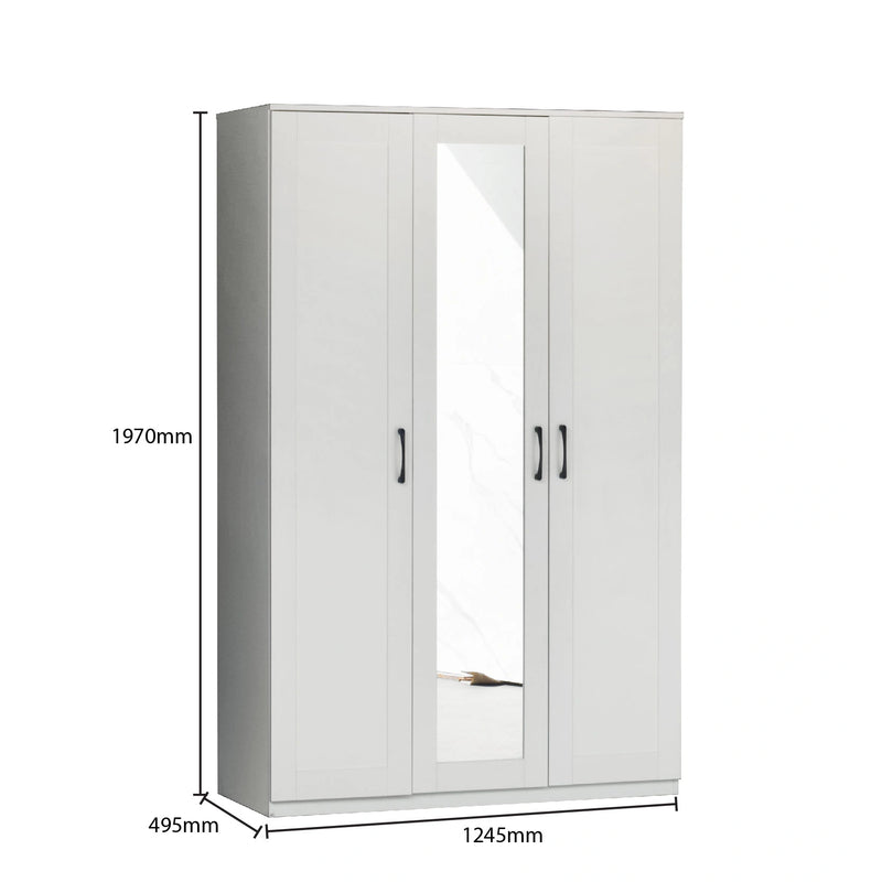 White wardrobe with mirror dimensions on a white background