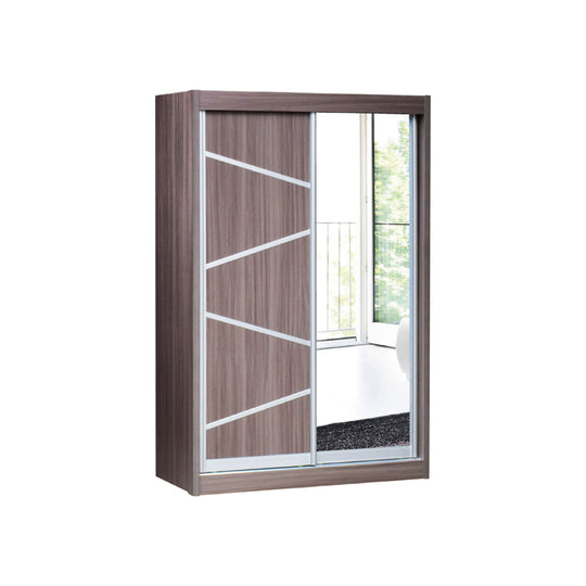 Wooden wardrobe with sliding doors on a white background