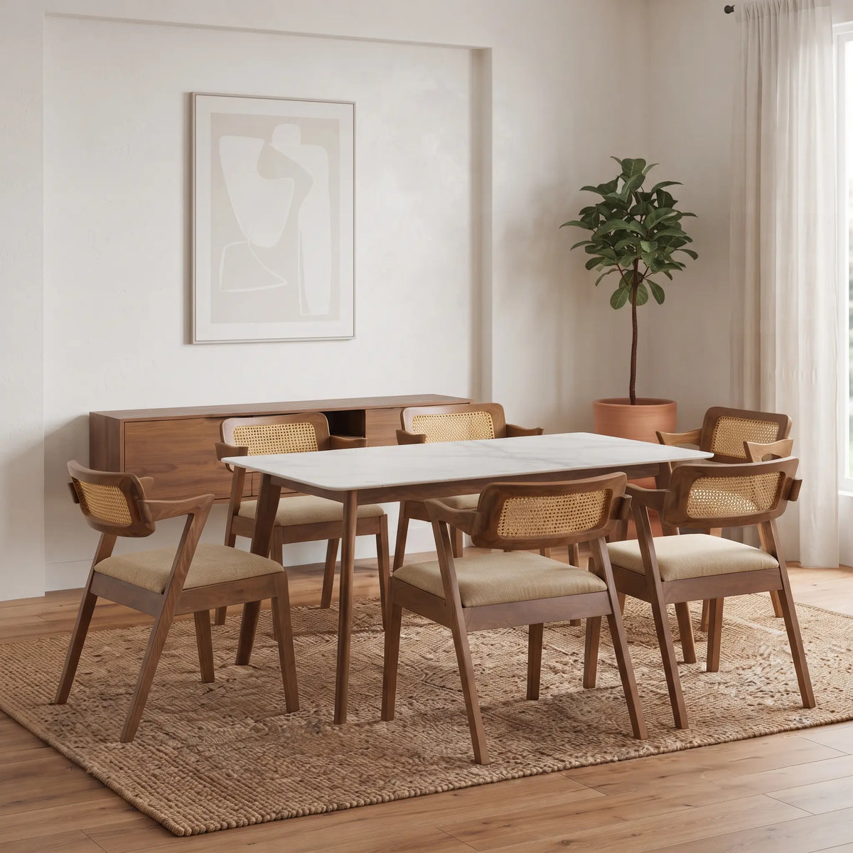 Yara Sintered Stone Top With Wooden Dining Set