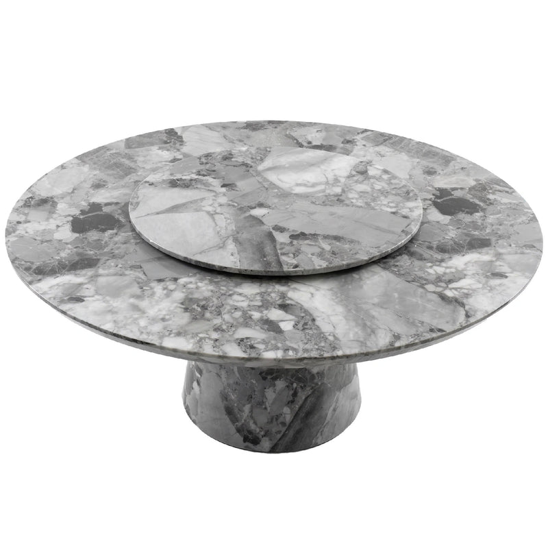 Two marble round tables stacked on a white background