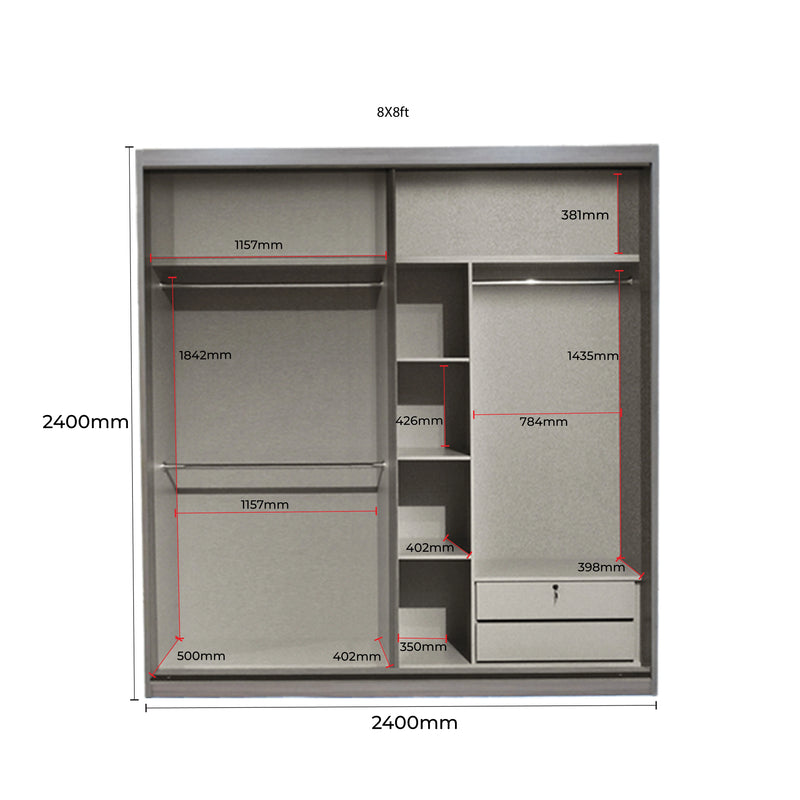 Wardrobe with dimensions labeled on a white background