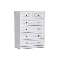 White dresser with six drawers on a white background