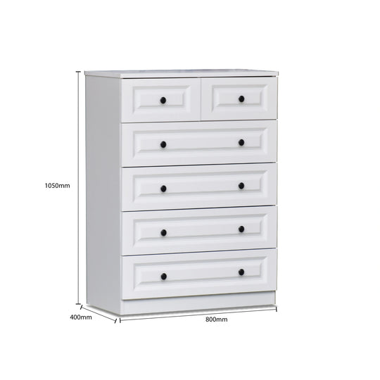 White dresser with dimensions on a white background