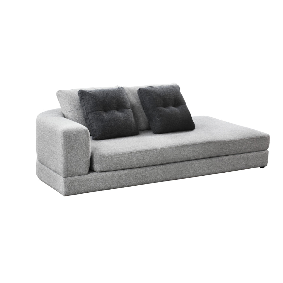 Gray sofa with two dark gray cushions on a white background