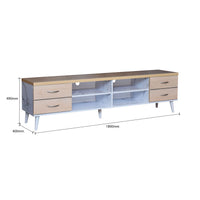 TV stand with dimensions on a white background