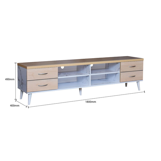 TV stand with dimensions on a white background