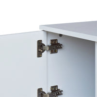 Close-up of cabinet hinges on a white cabinet door