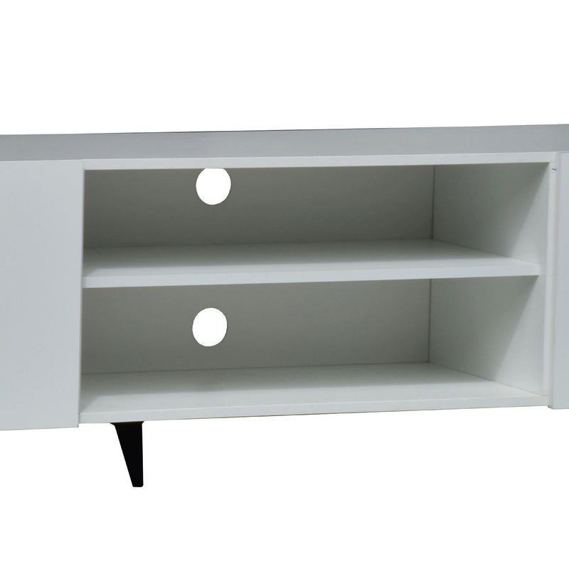 White cabinet with open shelf on a white background