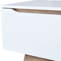 White drawer with a wooden bottom on a white background