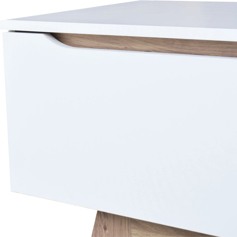 White drawer with a wooden bottom on a white background