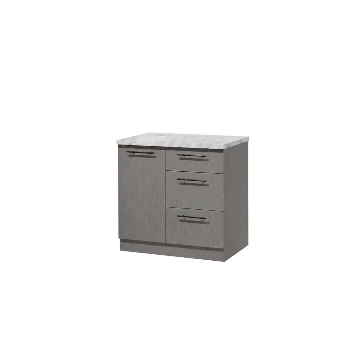 A modern dark grey cabinet with white background