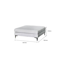 White ottoman with dimensions on a white background