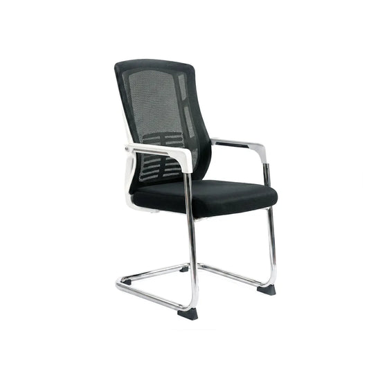 Black office chair with mesh back and chrome frame 