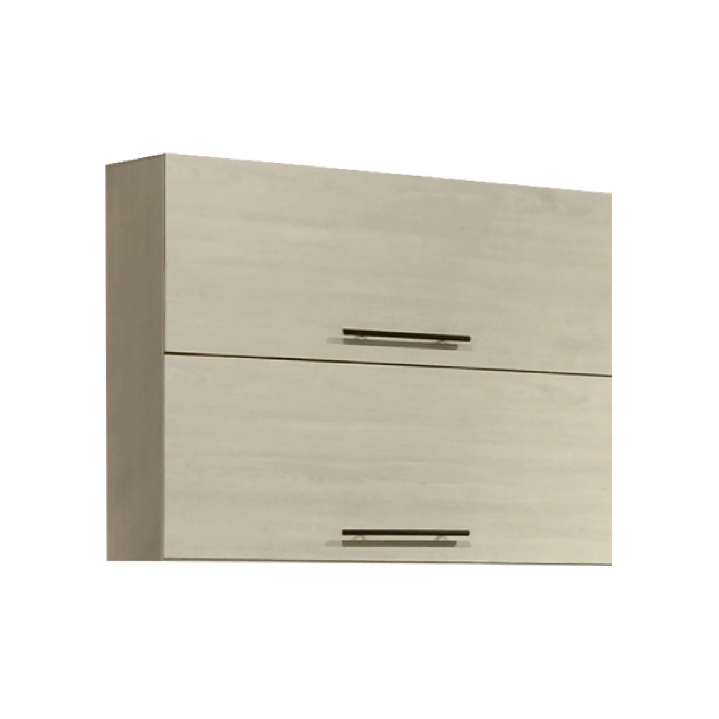 Beige wall-mounted cabinet with two drawers on a white background